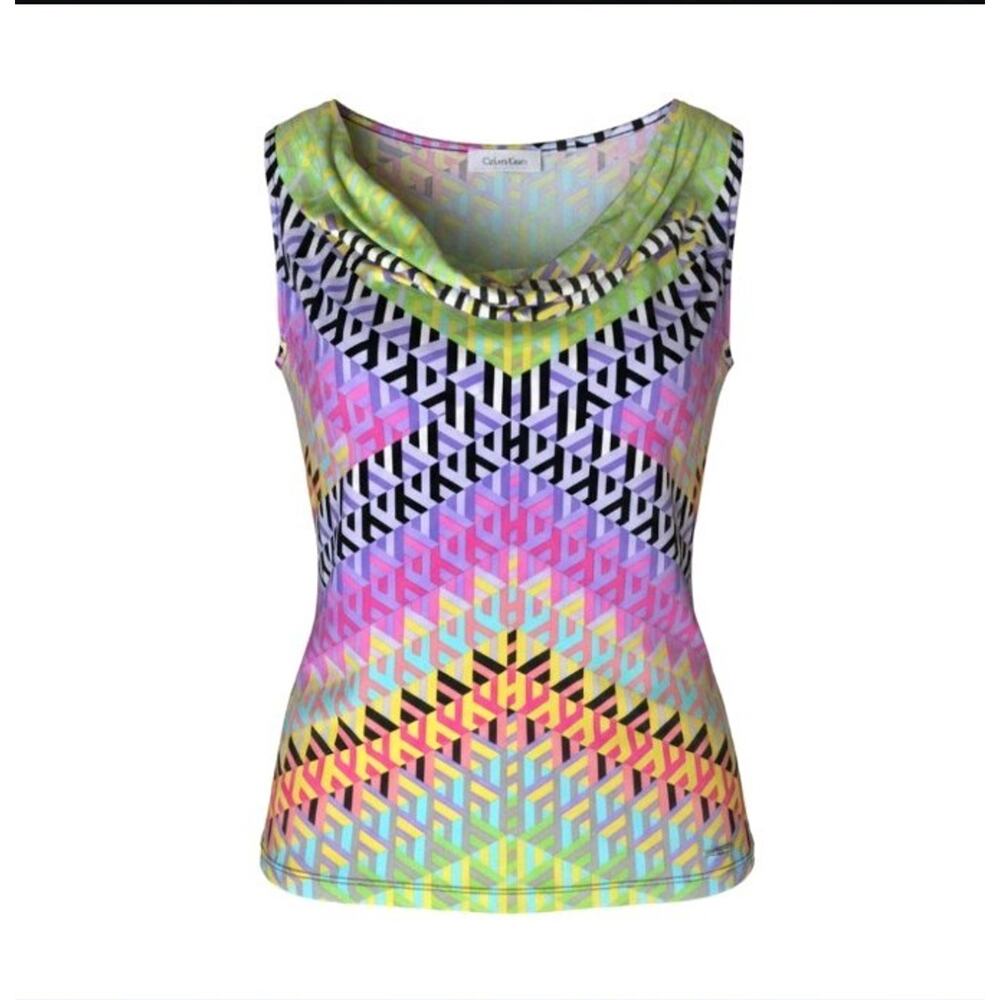 Calvin Klein Geometric Cowl Neck Sleeveless Tank Top Multicolor S